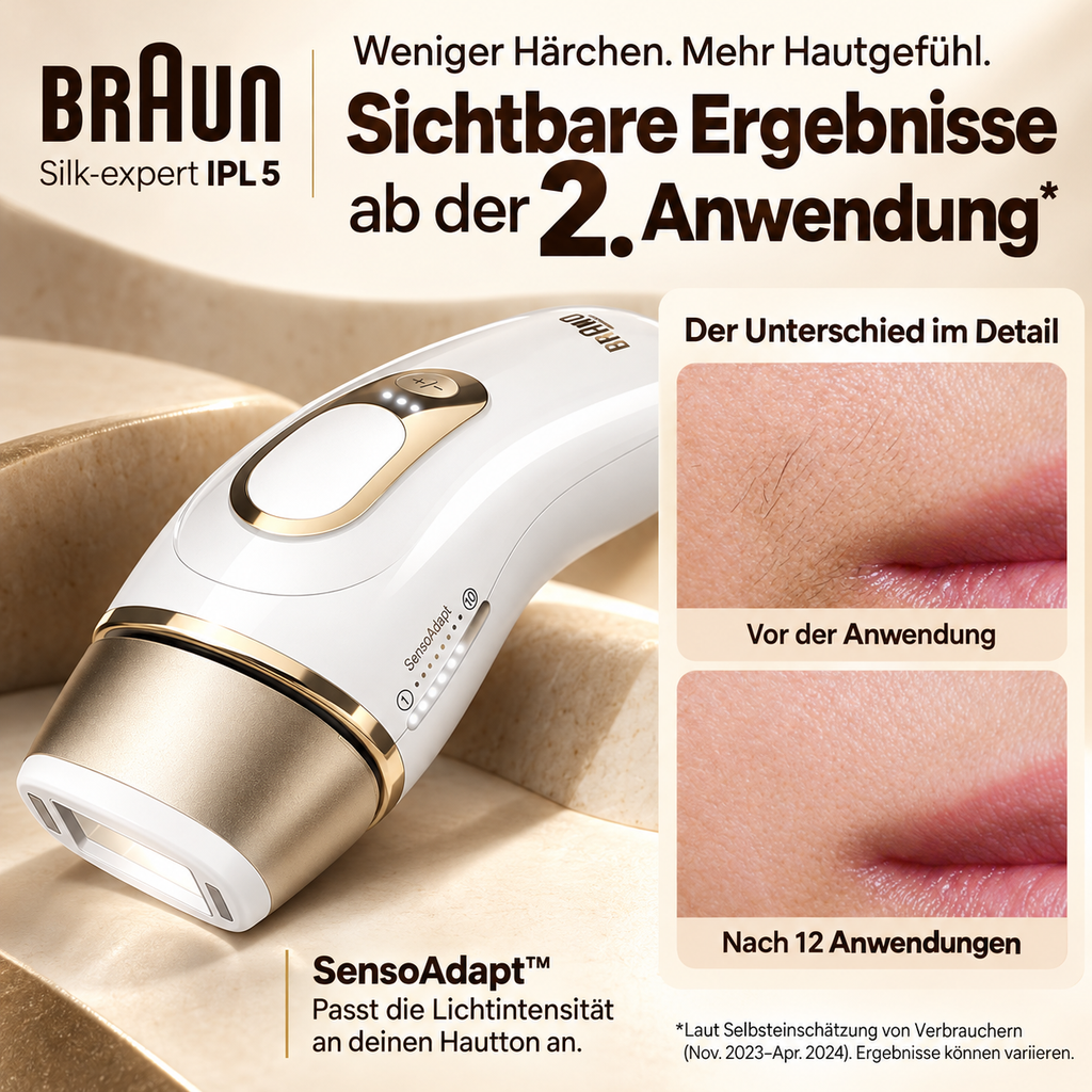 Braun IPL Geräte Haarentfernung Silk·expert Pro 5, PL5262, Weiß/Gold