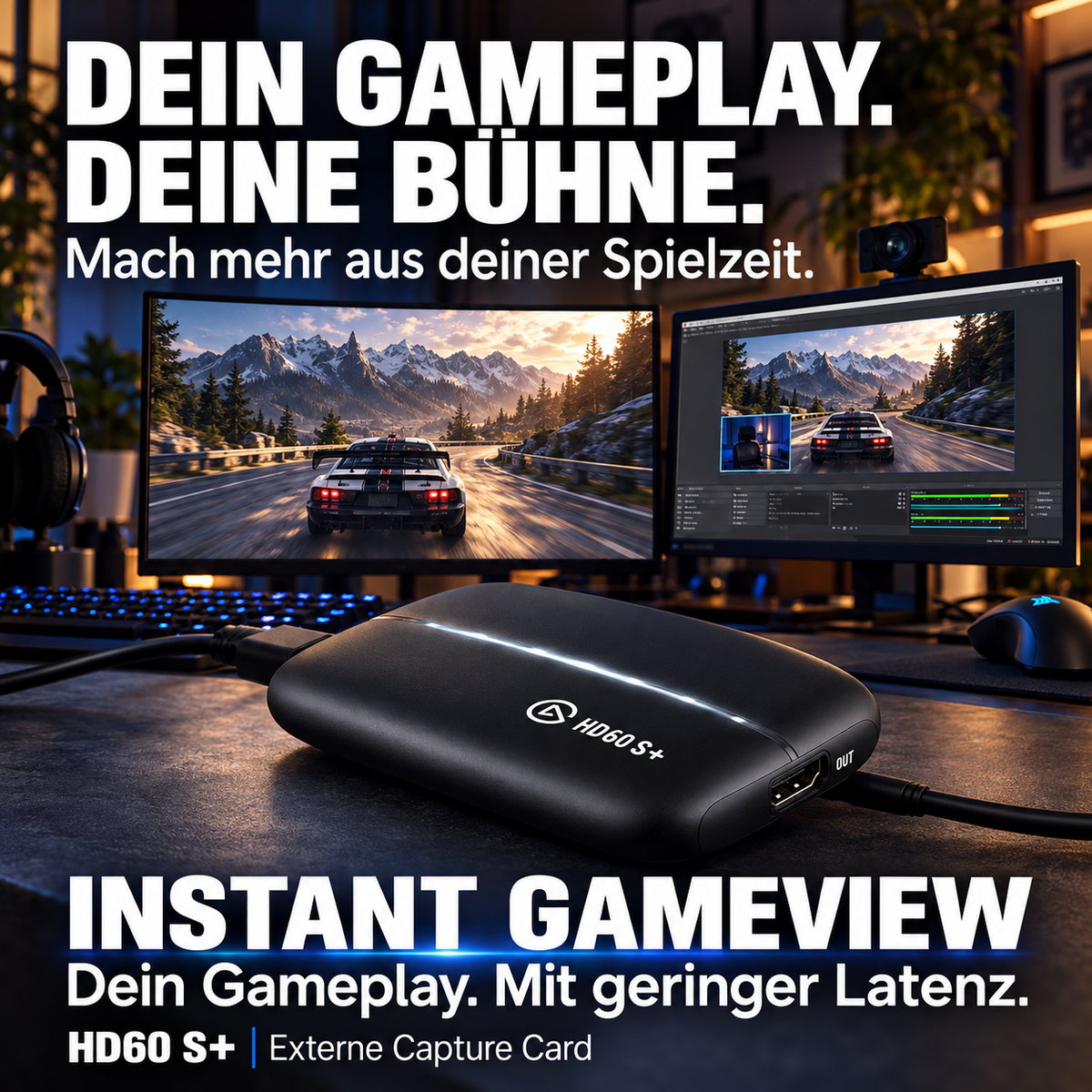 Elgato HD60 S+, externe Aufnahmekarte, Streamen und Aufzeichnen in 1080p60 HDR10 oder 4K60 HDR10 mit extrem niedriger Latenz auf PS5, PS4/Pro, Xbox Series X/S, Xbox One X/S,