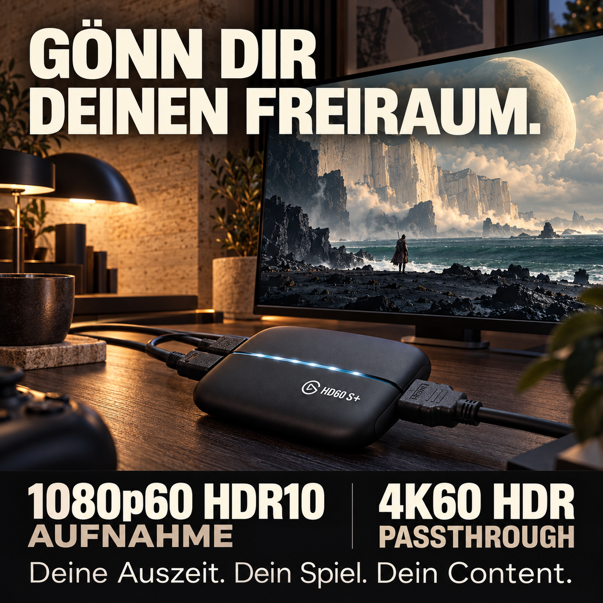 Elgato HD60 S+, externe Aufnahmekarte, Streamen und Aufzeichnen in 1080p60 HDR10 oder 4K60 HDR10 mit extrem niedriger Latenz auf PS5, PS4/Pro, Xbox Series X/S, Xbox One X/S,