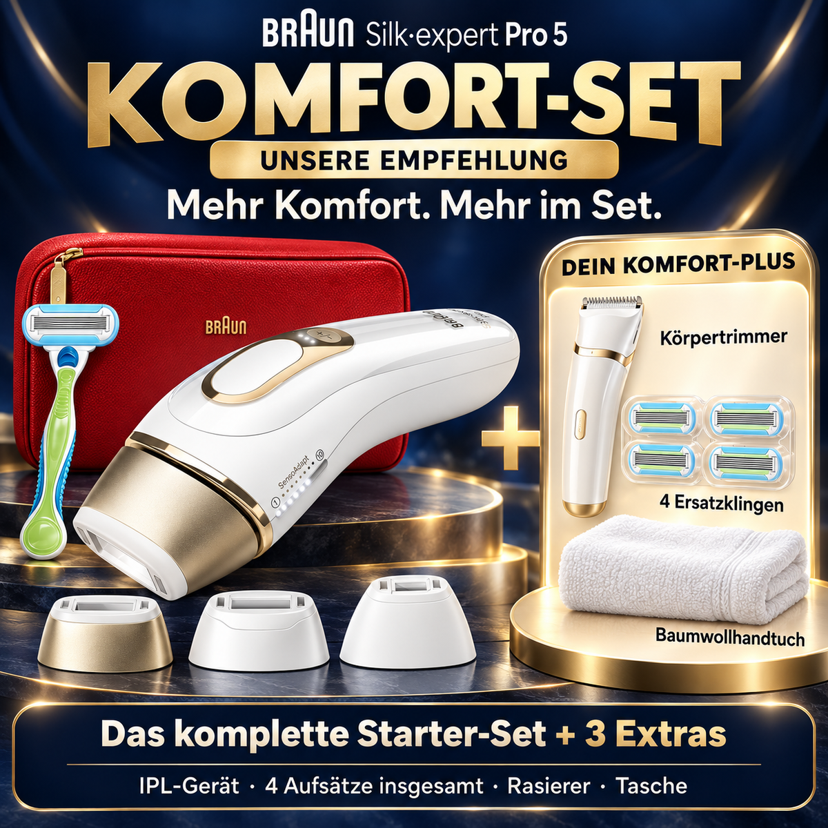 Braun IPL Geräte Haarentfernung Silk·expert Pro 5, PL5262, Weiß/Gold